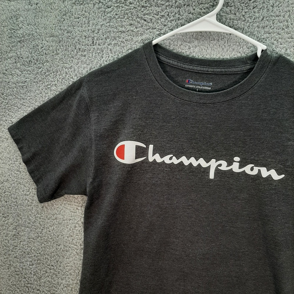 Champion Shirt Adult Small Gray Spell Out Logo Athleticwear Sports Casual Preppy - Picture 11 of 12